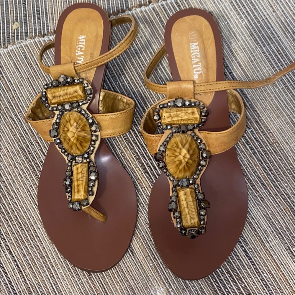 Migato Gem Beaded Wedge Sandals Women size 37